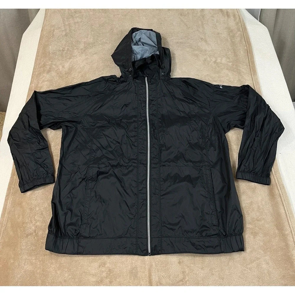 Columbia Sportswear Windbreaker Jacket Men's 2X Black Hooded XW3156 Full Zip